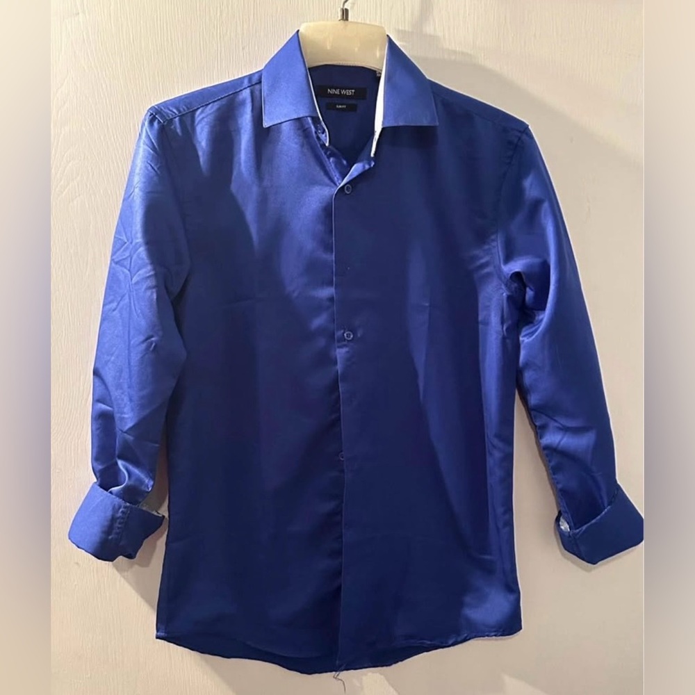 Nine West Men's Deep Cobalt Dress Shirt Size S